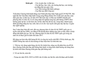 Công văn 4462/BGDĐT-QLCL 2017 tổ chức Kỳ thi trung học phổ thông quốc gia 2018
