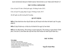 Quyết định 1355/QĐ-TTg 2017 Kế hoạch triển khai thi hành Luật Trợ giúp pháp lý