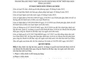 Quyết định 35/2017/QĐ-UBND kinh phí trích từ khoản thu hồi phát hiện qua việc thanh tra Lai Châu