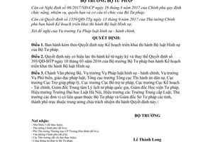 Quyết định 1559/QĐ-BTP 2017 Kế hoạch triển khai thi hành Bộ luật Hình sự