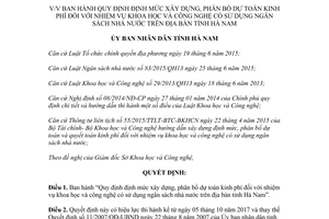 Quyết định 41/2017/QĐ-UBND định mức xây dựng dự toán kinh phí nhiệm vụ khoa học Hà Nam