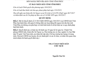 Quyết định 33/2017/QĐ-UBND hoạt động đối ngoại Vĩnh Phúc