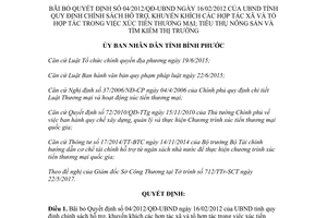 Quyết định 36/2017/QĐ-UBND chính sách hỗ trợ khuyến khích hợp tác xã tổ hợp tác Bình Phước