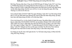 Công văn 8491/BCT-VP 2017 kiểm tra hiệu suất năng lượng và dán nhãn năng lượng