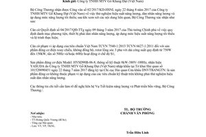 Công văn 8487/BCT-VP 2017 xin xác nhận thử nghiệm hiệu suất dán nhãn năng lượng