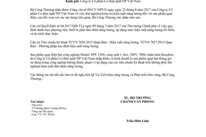 Công văn 8485/BCT-VP 2017 xin xác nhận thử nghiệm hiệu suất dán nhãn năng lượng