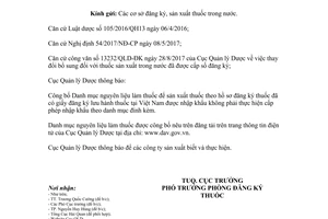 Công văn 14815/QLD-ĐK 2017 danh mục nguyên liệu làm thuốc không thực hiện cấp phép nhập khẩu