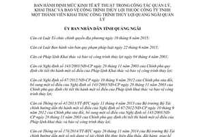 Quyết định 60/2017/QĐ-UBND Định mức kinh tế kỹ thuật về quản lý công trình thủy lợi Quảng Ngãi