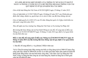 Thông tư 33/2017/TT-BGTVT sửa đổi Thông tư 54/2013/TT-BGTVT về sỹ quan kiểm tra tàu biển