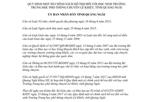 Quyết định 59/2017/QĐ-UBND chính sách hỗ trợ học sinh Trường Trung học Lê Khiết Quảng Ngãi