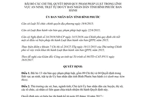 Quyết định 37/2017/QĐ-UBND bãi bỏ Chỉ thị quy phạm pháp luật lĩnh vực an ninh trật tự Bình Phước