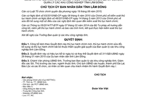 Quyết định 2066/QĐ-UBND 2017 thủ tục hành chính Ban quản lý khu công công nghiệp Lâm Đồng