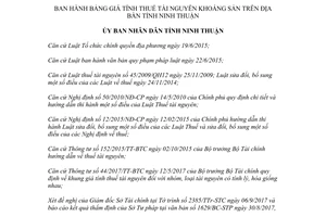 Quyết định 92/2017/QĐ-UBND về Bảng giá tính thuế tài nguyên khoáng sản Ninh Thuận