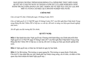 Nghị quyết 97/NQ-CP 2017 Chương trình hành động thực hiện Nghị quyết 12-NQ/TW