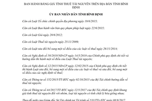 Quyết định 55/2017/QĐ-UBND Bảng giá tính thuế tài nguyên Bình Định