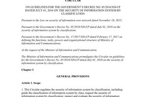 Circular 03/2017/TT-BTTTT guidelines 85/2016/ND-CP the security information system classification