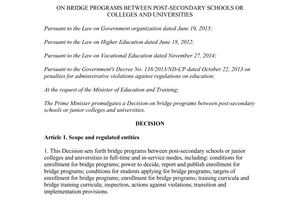 Decision 18/2017/QD-TTg on bridge programs post secondary schools colleges and universities