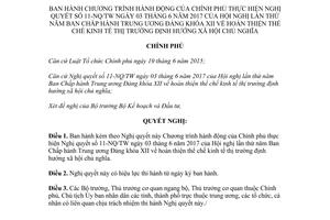 Nghị quyết 99/NQ-CP 2017 Chương trình hành động thực hiện Nghị quyết 11-NQ/TW