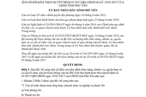 Quyết định 39/2017/QĐ-UBND sửa đổi nhiệm vụ quyền hạn Sở Giao thông vận tải Phú Yên
