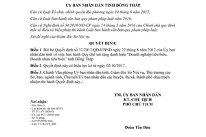 Quyết định 44/2017/QĐ-UBND bãi bỏ 32/2012/QĐ-UBND Đồng Tháp