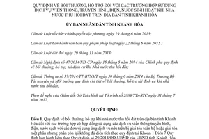 Quyết định 14/2017/QĐ-UBND bồi thường hỗ trợ sử dụng điện khi nhà nước thu hồi đất Khánh Hòa