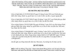 Quyết định 1752/QĐ-BTC 2017 đổi tên Phòng Tổng hợp Hành chính thành Phòng Kiểm soát chi