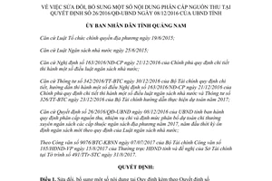 Quyết định 20/2017/QĐ-UBND sửa đổi nội dung phân cấp nguồn thu Quảng Nam