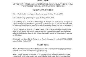 Quyết định 2240/QĐ-UBND 2017 Danh sách mã định danh đơn vị hành chính và sự nghiệp Huế