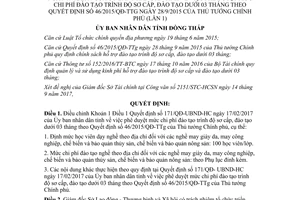 Quyết định 1123/QĐ-UBND-HC 2017 điều chỉnh mức chi phí đào tạo trình độ sơ cấp Đồng Tháp