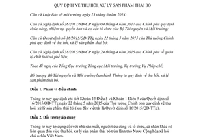 Thông tư 34/2017/TT-BTNMT quy định thu hồi xử lý sản phẩm thải bỏ