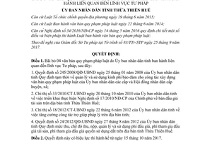 Quyết định 86/2017/QĐ-UBND bãi bỏ văn bản quy phạm pháp luật lĩnh vực Tư pháp Thừa Thiên Huế