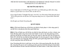 Quyết định 2595/QĐ-BNV 2017 Danh mục chế độ báo cáo định kỳ thuộc quản lý của Bộ Nội vụ