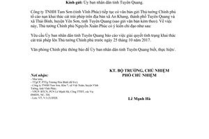 Công văn 10745/VPCP-V.I năm 2017 về tố cáo nạn khai thác cát trái phép trên địa bàn tỉnh Tuyên Quang do Văn phòng Chính phủ ban hành