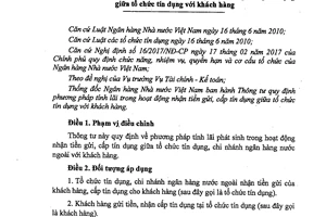 Thông tư 14/2017/TT-NHNN phương pháp tính lãi hoạt động nhận tiền gửi cấp tín dụng