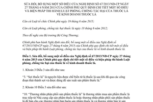 Decree 106/2017/ND-CP amendments 67/2013/ND-CP measures Control respect tobacco trading