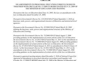 Circular 28/2016/TT-BGDDT amendments to preschool education curriculum 17/2009/TT-BGDDT