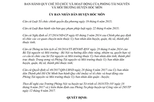 Quyết định 07/2017/QĐ-UBND tổ chức Phòng Tài nguyên Môi trường Hóc Môn Hồ Chí Minh