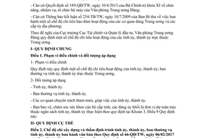Quy định 09-QĐ/VPTW 2017 chế độ chi tiêu hoạt động tỉnh ủy thành ủy trực thuộc Trung ương