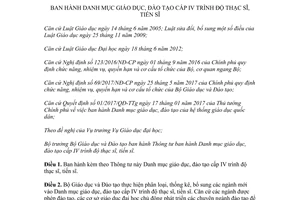 Thông tư 25/2017/TT-BGDĐT Danh mục giáo dục đào tạo cấp IV trình độ thạc sĩ tiến sĩ