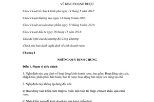 Decree 105/2017/ND-CP on trade in alcohol