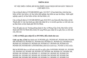 Thông báo 2123/TB-BHXH 2017 điều chỉnh Phiếu giao nhận hồ sơ giấy theo cơ chế một cửa Hồ Chí Minh