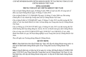 Quyết định 198/QĐ-VSD 2017 cấp mã chứng khoán trong nước mã số định danh chứng khoán quốc tế