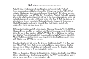 Công văn 541/CATTT-TDQLGS 2017 cảnh báo mất an toàn thông tin trên thiết bị sử dụng Wi-Fi