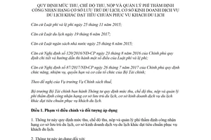Thông tư 34/2018/TT-BTC quản lý sử dụng phí thẩm định công nhận hạng cơ sở lưu trú du lịch