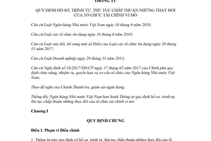 Thông tư 10/2018/TT-NHNN trình tự thủ tục chấp thuận những thay đổi của tổ chức tài chính vi mô