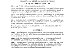 Quyết định 1464/QĐ-UBND 2017 thủ tục hành chính Văn hóa Thư viện Thể dục thể thao Cà mau