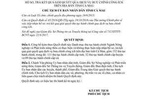 Quyết định 1497/QĐ-UBND 2017 thủ tục Nông nghiệp nông thôn tiếp nhận qua bưu chính Cà Mau