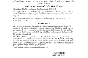 Quyết định 1496/QĐ-UBND 2017 thủ tục Tài nguyên Môi trường tiếp nhận qua bưu chính Cà Mau