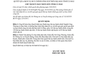 Quyết định 1502/QĐ-UBND 2017 thủ tục ngành Công Thương tiếp nhận hồ sơ qua bưu chính Cà Mau