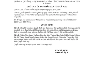 Quyết định 1506/QĐ-UBND 2017 công bố thủ tục hành chính lĩnh vực quản lý khu kinh tế Cà Mau